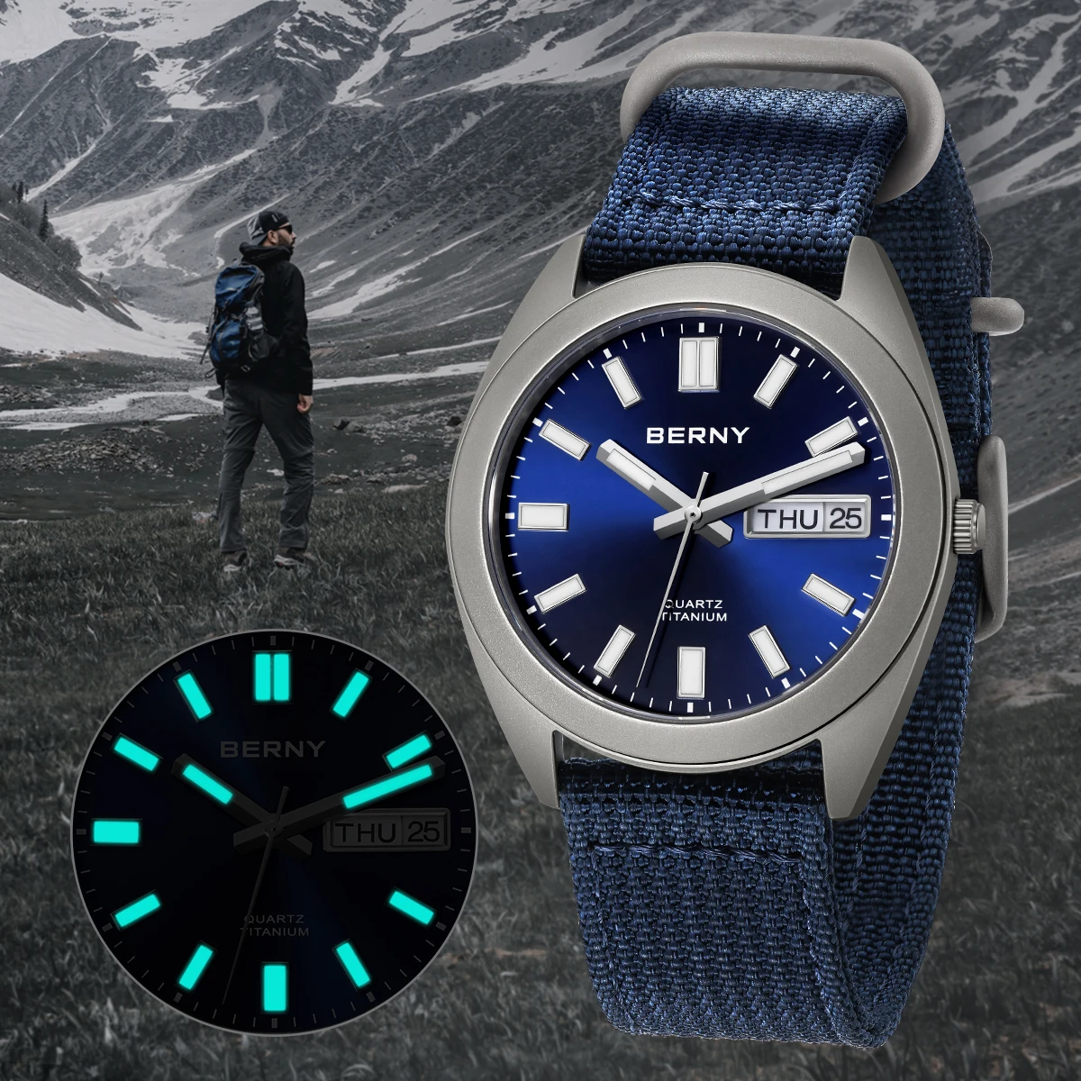 Field Watch Titanium 100M Sapphire - بيرني التيتانيوم ساعة رجالية العشاء مضيئة