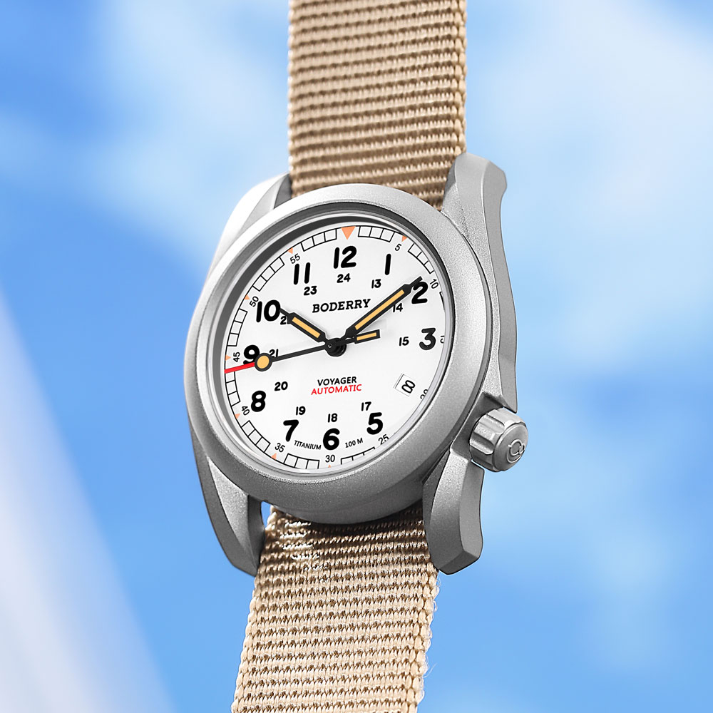 Field Watch Titanium 100M Sapphire - ساعة بوديري فوياجر للرجال، خفيفة الوزن،