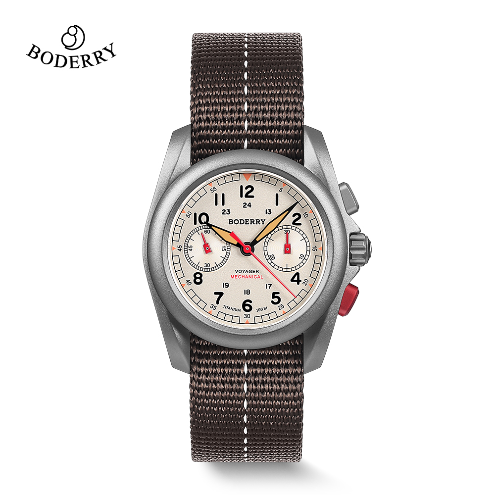 Field Watch Titanium 100M Sapphire - BODERRY ساعات ميدانية للرجال كرونوغراف ميكانيكي