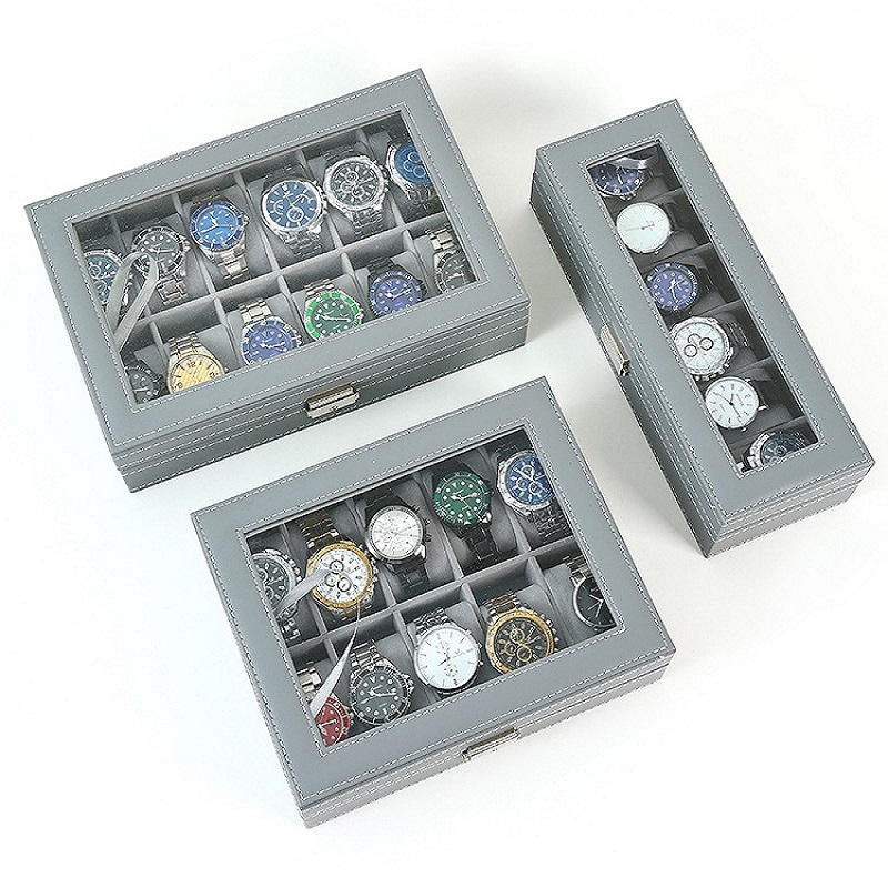 Watch Display Case Glass Top 12 Slots - DELESYS أخضر/رمادي اللون 6/10/12 فتحات صندوق
