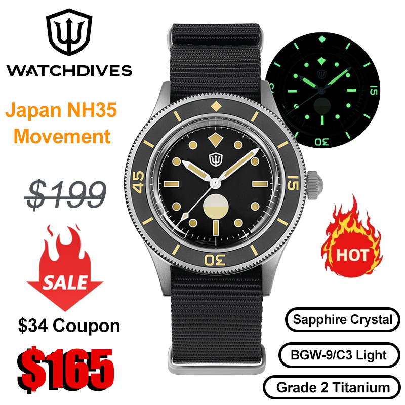 Titanium Automatic Watch 300M Sapphire - Watchdives WD50Ti ساعة تيتانيوم حركة BGW9