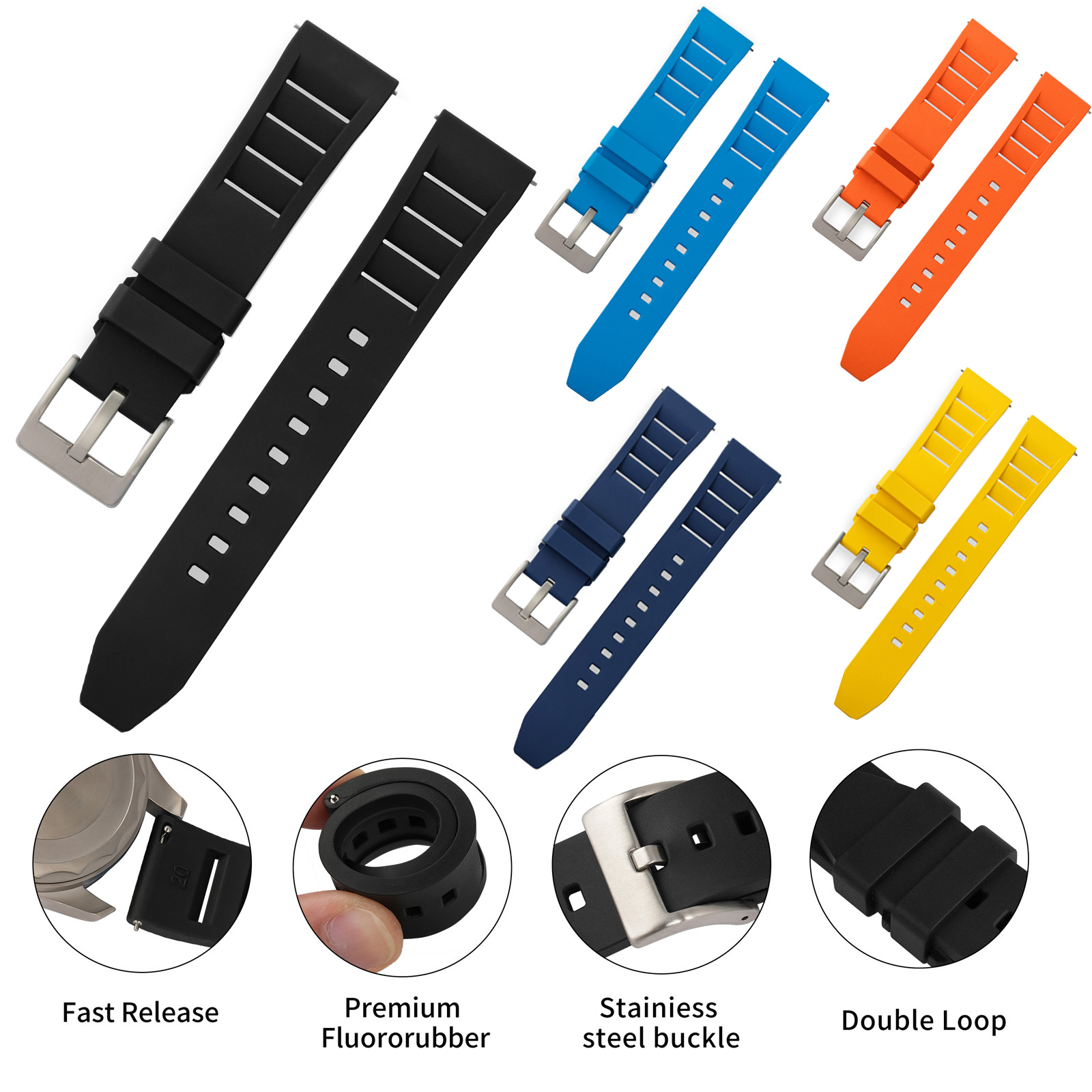 تصميم جديد FKM المطاط حزام 20  - مراجعة Fkm Rubber Dive Watch Strap 20Mm وسعره