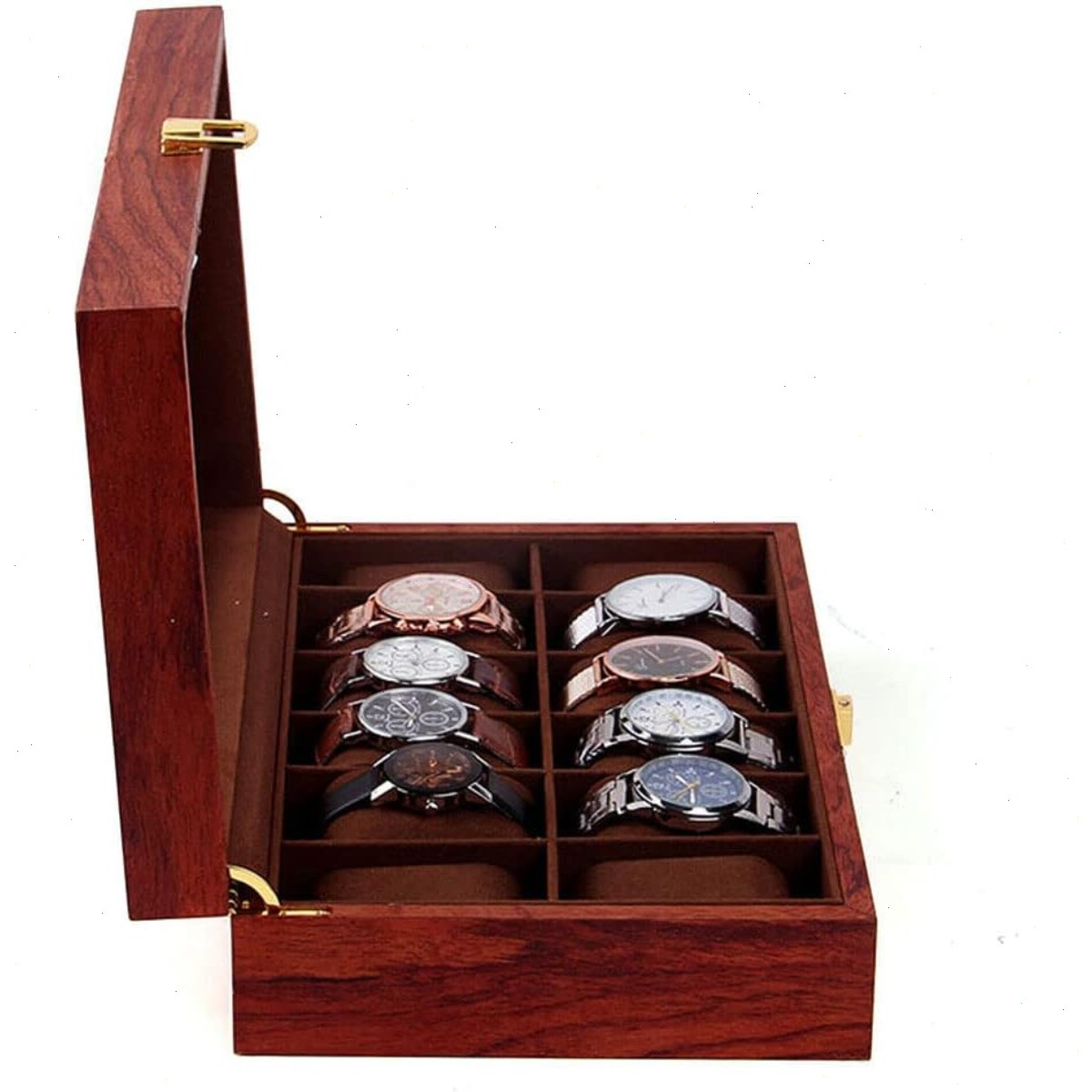 صندوق ساعات خشبي بـ 12 فتحة مع - مراجعة Watch Display Case Glass Top 12 Slots وسعره