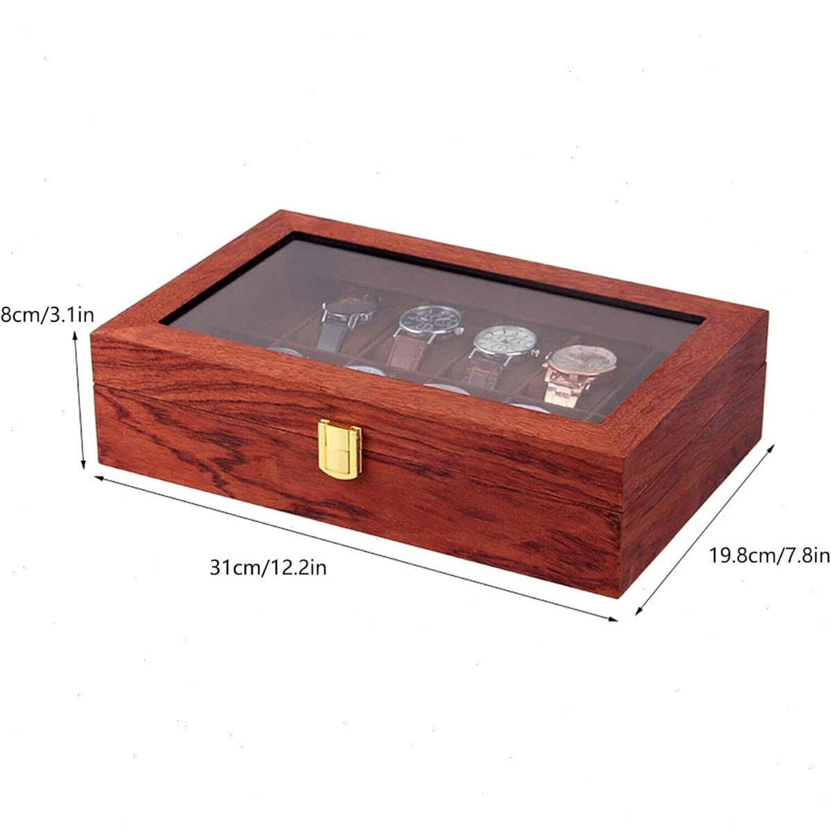 صندوق ساعات خشبي بـ 12 فتحة مع - مراجعة Watch Display Case Glass Top 12 Slots وسعره