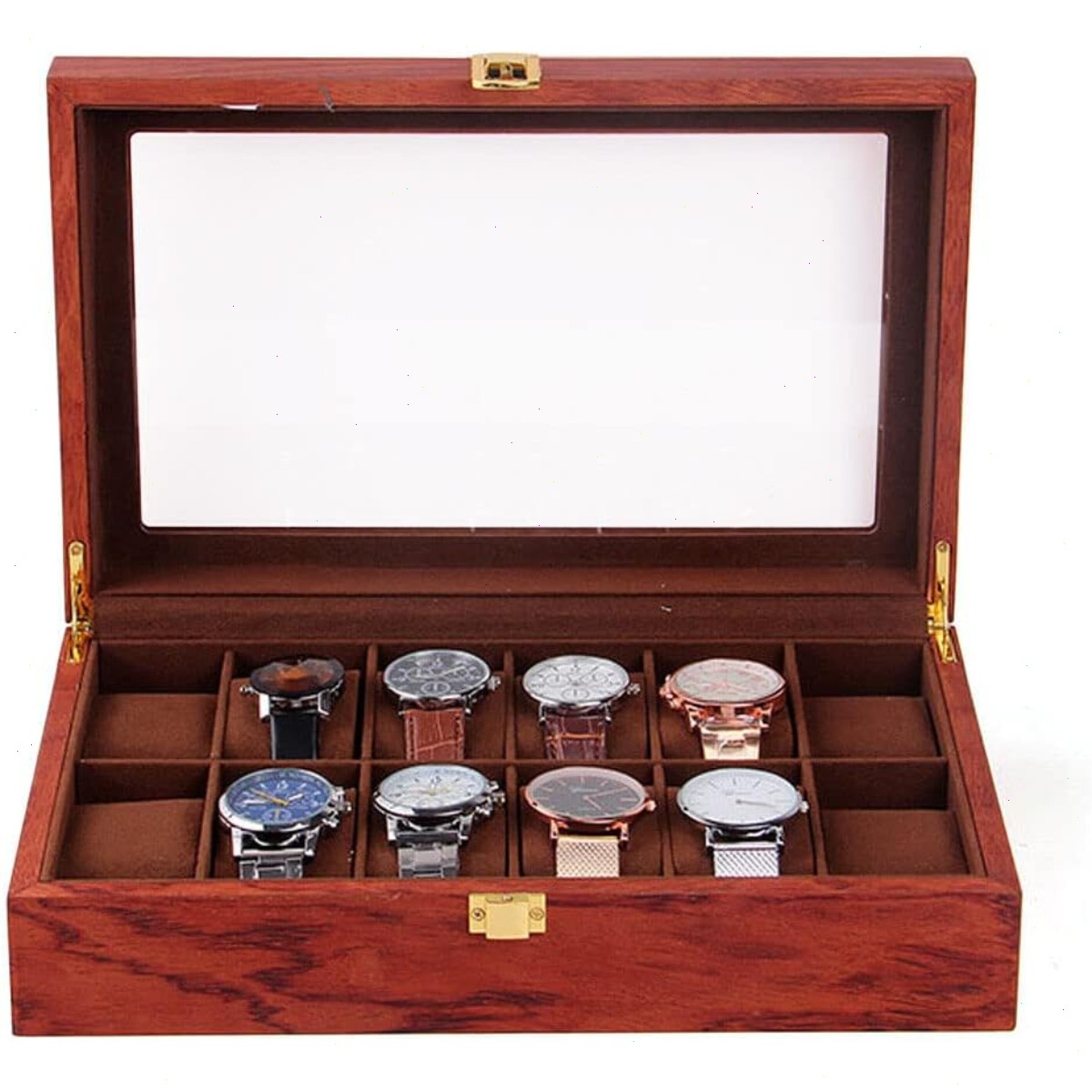 صندوق ساعات خشبي بـ 12 فتحة مع - مراجعة Watch Display Case Glass Top 12 Slots وسعره