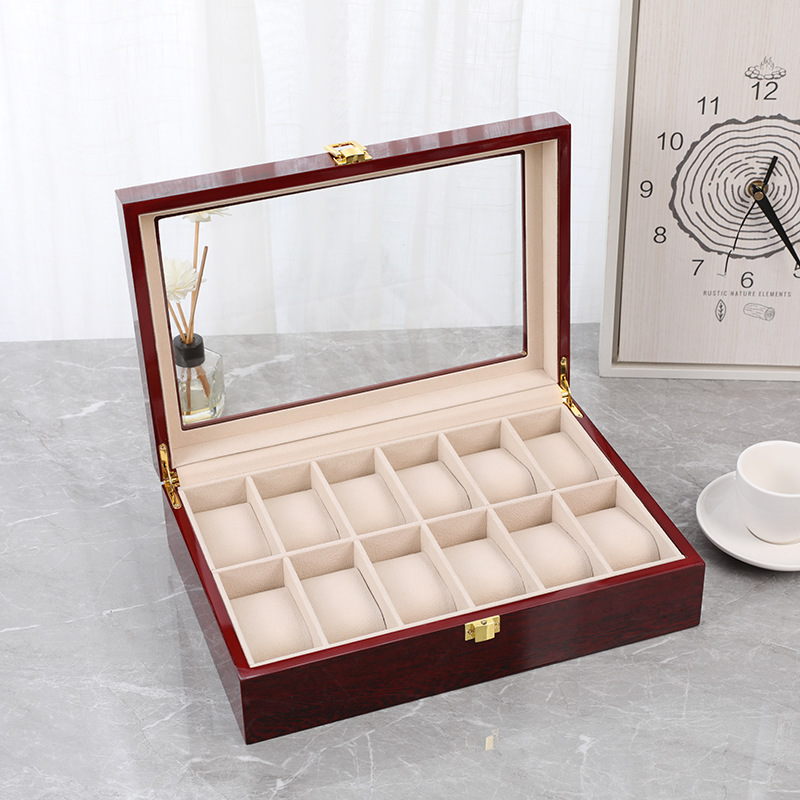منظم صندوق ساعات خشبي بطلاء أح - مراجعة Watch Display Case Glass Top 12 Slots وسعره