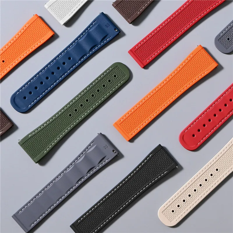 حزام ساعة رياضية قابل للطي بمش - مراجعة Fkm Rubber Dive Watch Strap 20Mm وسعره