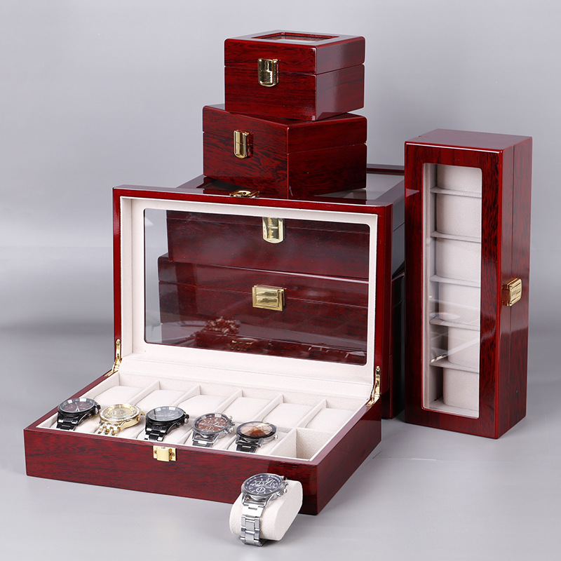 صندوق تخزين مجوهرات خشبي مع طل - مراجعة Watch Display Case Glass Top 12 Slots وسعره