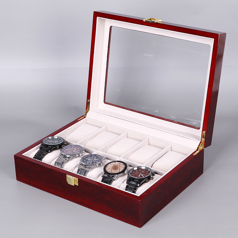 صندوق تخزين مجوهرات خشبي مع طل - مراجعة Watch Display Case Glass Top 12 Slots وسعره