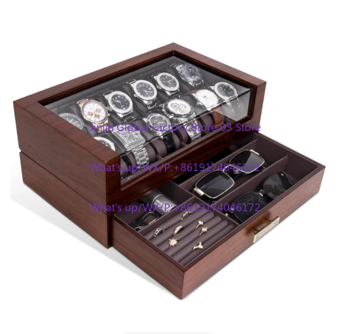 صندوق ساعات خشبي بـ 12 فتحة مع - مراجعة Watch Display Case Glass Top 12 Slots وسعره