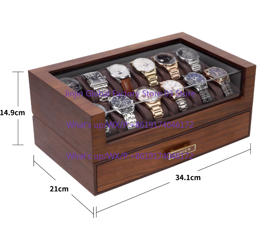 صندوق ساعات خشبي بـ 12 فتحة مع - مراجعة Watch Display Case Glass Top 12 Slots وسعره