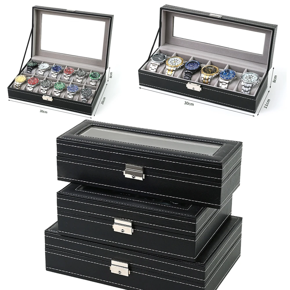 صندوق ساعات من الجلد الصناعي ب - مراجعة Watch Display Case Glass Top 12 Slots وسعره