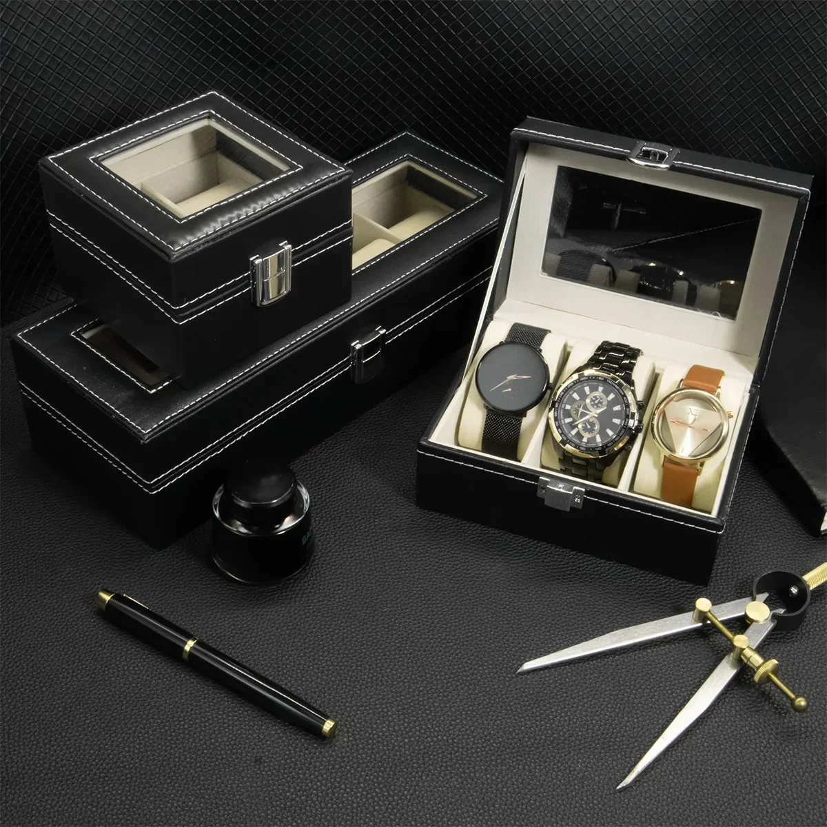 صندوق ساعات من الجلد الصناعي ب - مراجعة Watch Display Case Glass Top 12 Slots وسعره