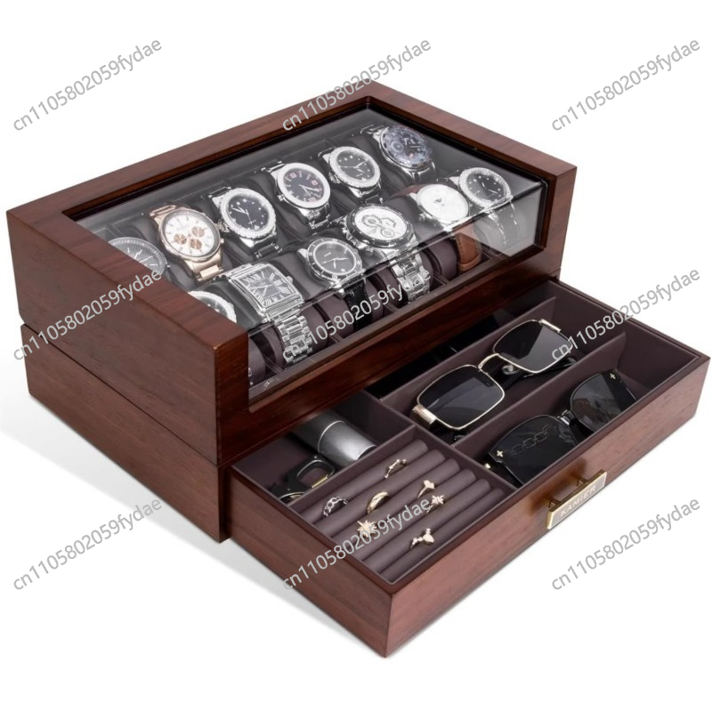 صندوق ساعات خشبي بـ 12 فتحة مع - مراجعة Watch Display Case Glass Top 12 Slots وسعره