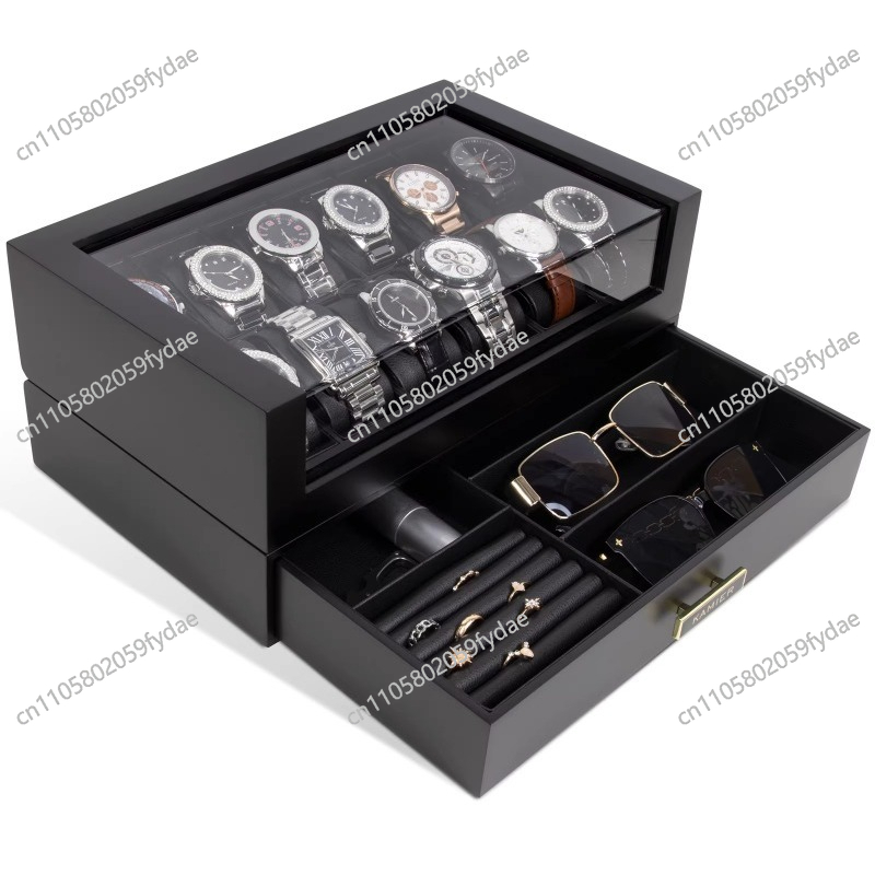 صندوق ساعات خشبي بـ 12 فتحة مع - مراجعة Watch Display Case Glass Top 12 Slots وسعره
