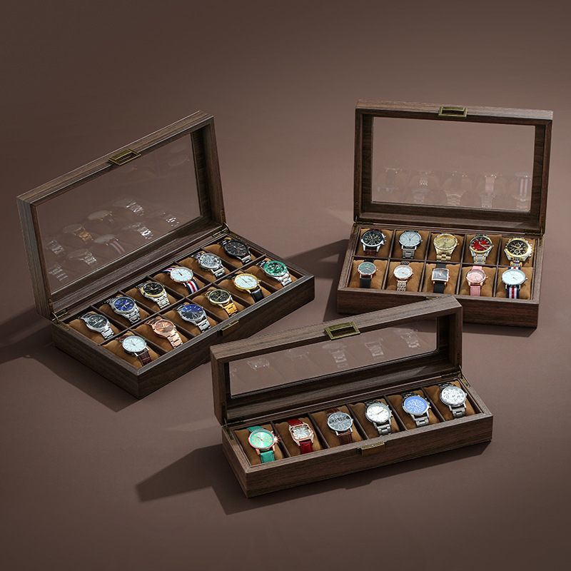 صندوق ساعة من الجلد الخشبي الع - مراجعة Watch Display Case Glass Top 12 Slots وسعره