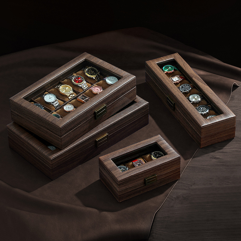 صندوق ساعة من الجلد الخشبي الع - مراجعة Watch Display Case Glass Top 12 Slots وسعره