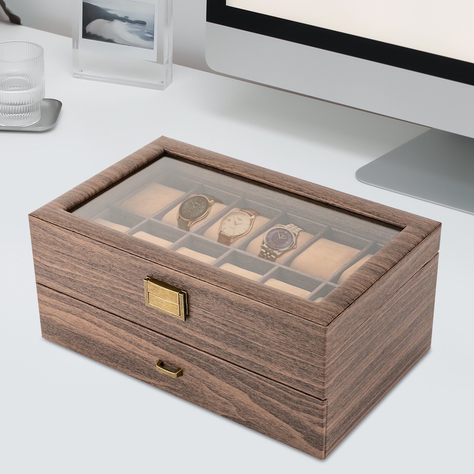 صندوق ساعات بـ 24 فتحة، حافظة  - مراجعة Watch Display Case Glass Top 12 Slots وسعره