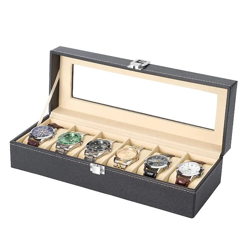 2/3/6/10/12 فتحة بولي Leather  - مراجعة Watch Display Case Glass Top 12 Slots وسعره