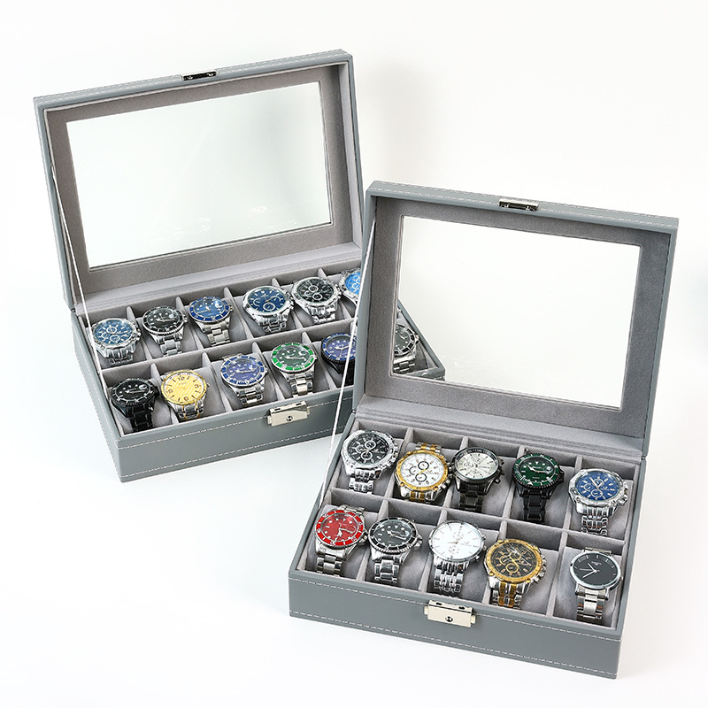 DELESYS أخضر/رمادي اللون 6/10/ - مراجعة Watch Display Case Glass Top 12 Slots وسعره
