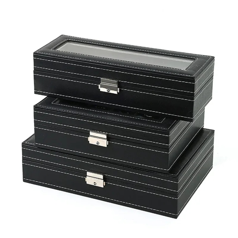 علبة ساعات من جلد البولي يوريث - مراجعة Watch Display Case Glass Top 12 Slots وسعره