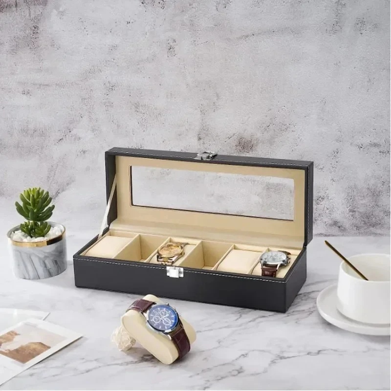 علبة ساعات من جلد البولي يوريث - مراجعة Watch Display Case Glass Top 12 Slots وسعره