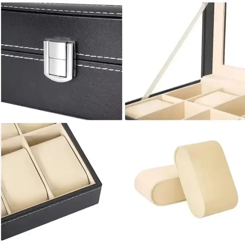 علبة ساعات من جلد البولي يوريث - مراجعة Watch Display Case Glass Top 12 Slots وسعره