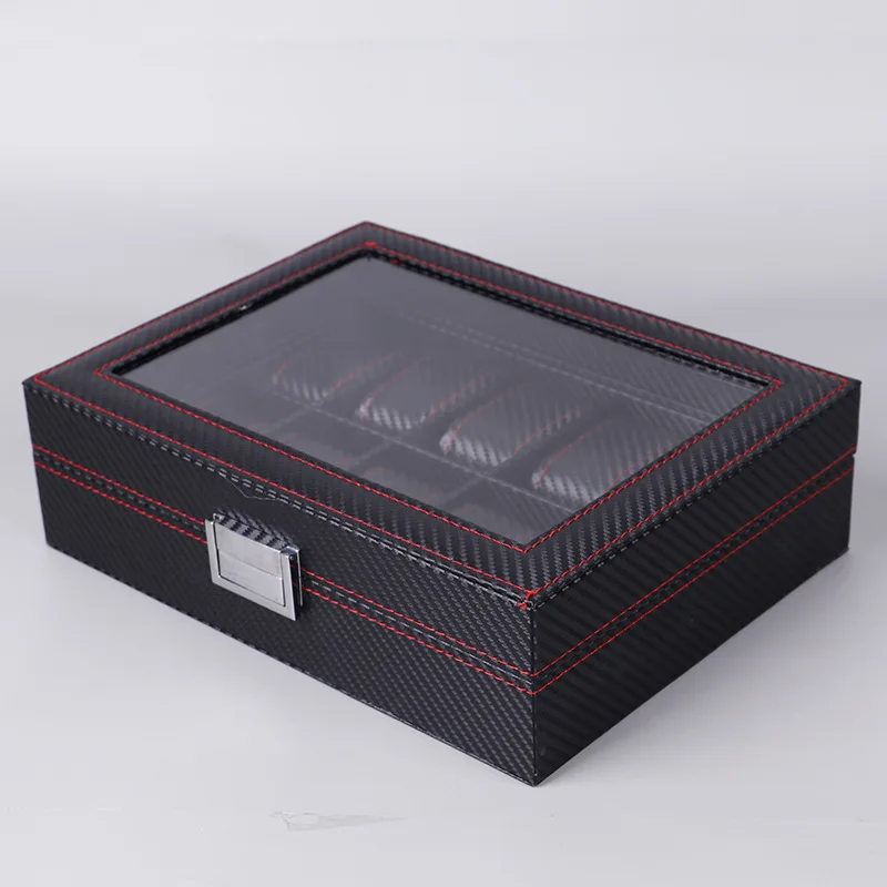 صندوق ساعات من الجلد الصناعي ل - مراجعة Watch Display Case Glass Top 12 Slots وسعره