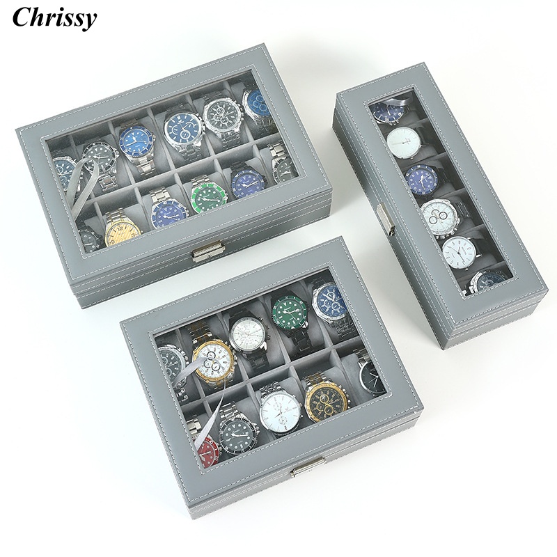 بو الجلود ووتش مربع 2/3/4/5/6/ - مراجعة Watch Display Case Glass Top 12 Slots وسعره
