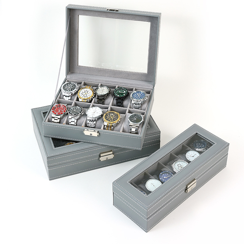 بو الجلود ووتش مربع 2/3/4/5/6/ - مراجعة Watch Display Case Glass Top 12 Slots وسعره
