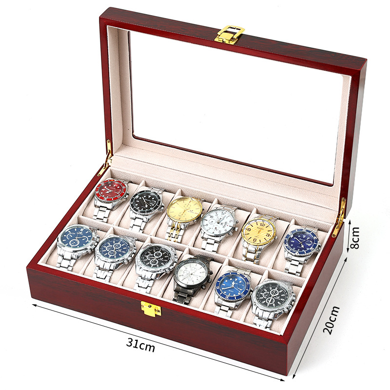 منظم صندوق ساعات خشبي بطلاء أح - مراجعة Watch Display Case Glass Top 12 Slots وسعره