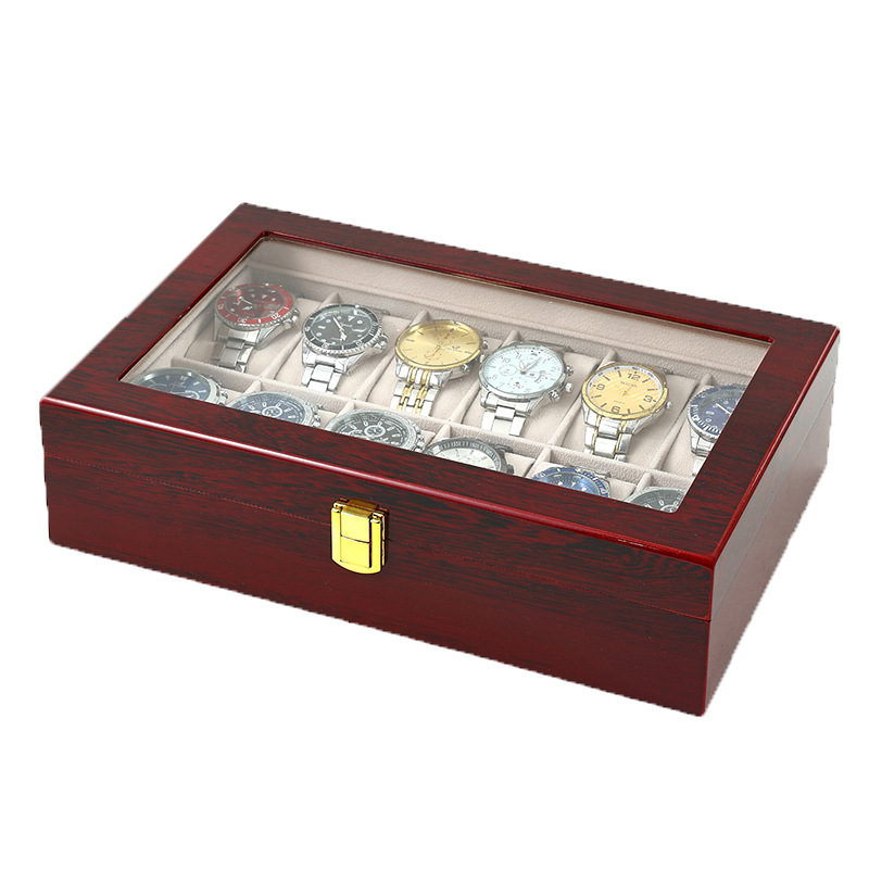 منظم صندوق ساعات خشبي بطلاء أح - مراجعة Watch Display Case Glass Top 12 Slots وسعره