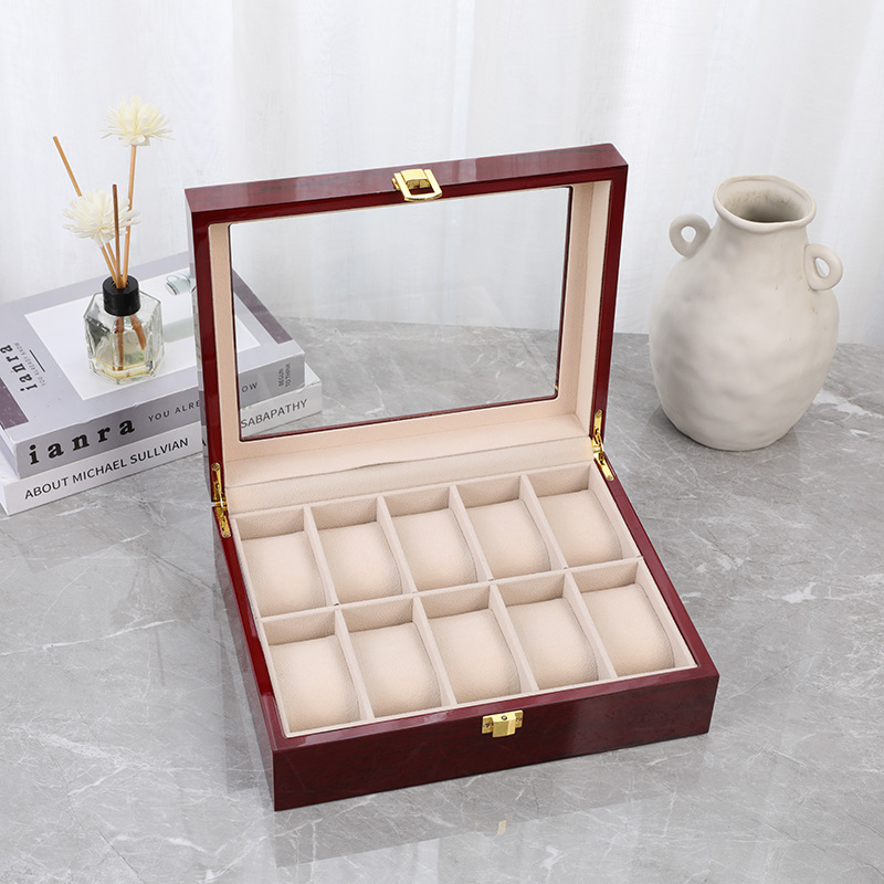 منظم صندوق ساعات خشبي بطلاء أح - مراجعة Watch Display Case Glass Top 12 Slots وسعره