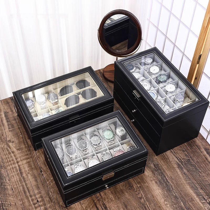 صندوق ساعات من الجلد الصناعي ب - مراجعة Watch Display Case Glass Top 12 Slots وسعره