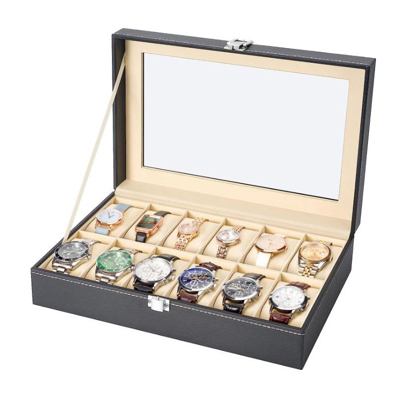علبة عرض ساعات من الجلد الصناع - مراجعة Watch Display Case Glass Top 12 Slots وسعره