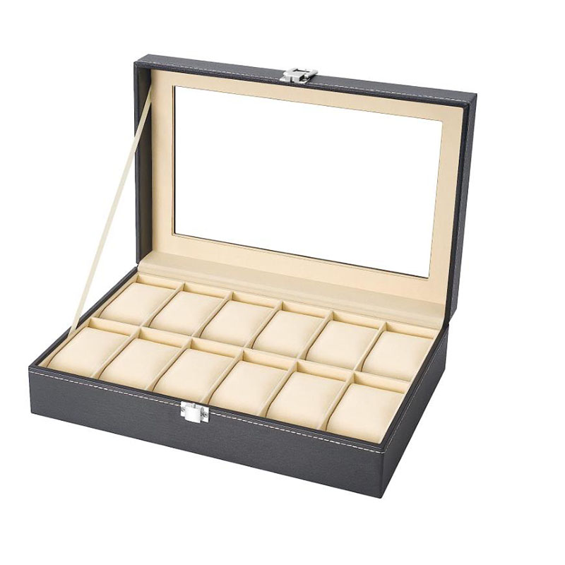 علبة عرض ساعات من الجلد الصناع - مراجعة Watch Display Case Glass Top 12 Slots وسعره