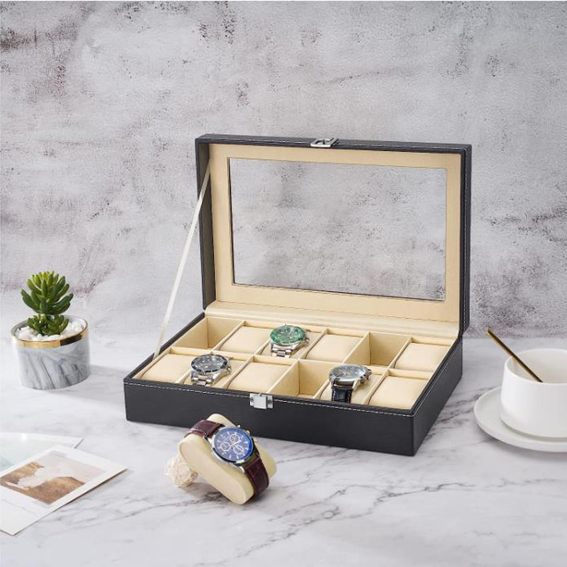 علبة عرض ساعات من الجلد الصناع - مراجعة Watch Display Case Glass Top 12 Slots وسعره