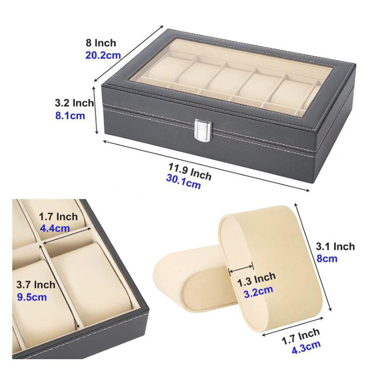علبة عرض ساعات من الجلد الصناع - مراجعة Watch Display Case Glass Top 12 Slots وسعره