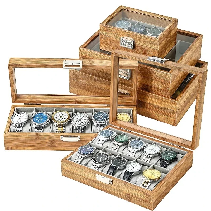 صندوق عرض ساعات خشبي فاخر من ا - مراجعة Watch Display Case Glass Top 12 Slots وسعره
