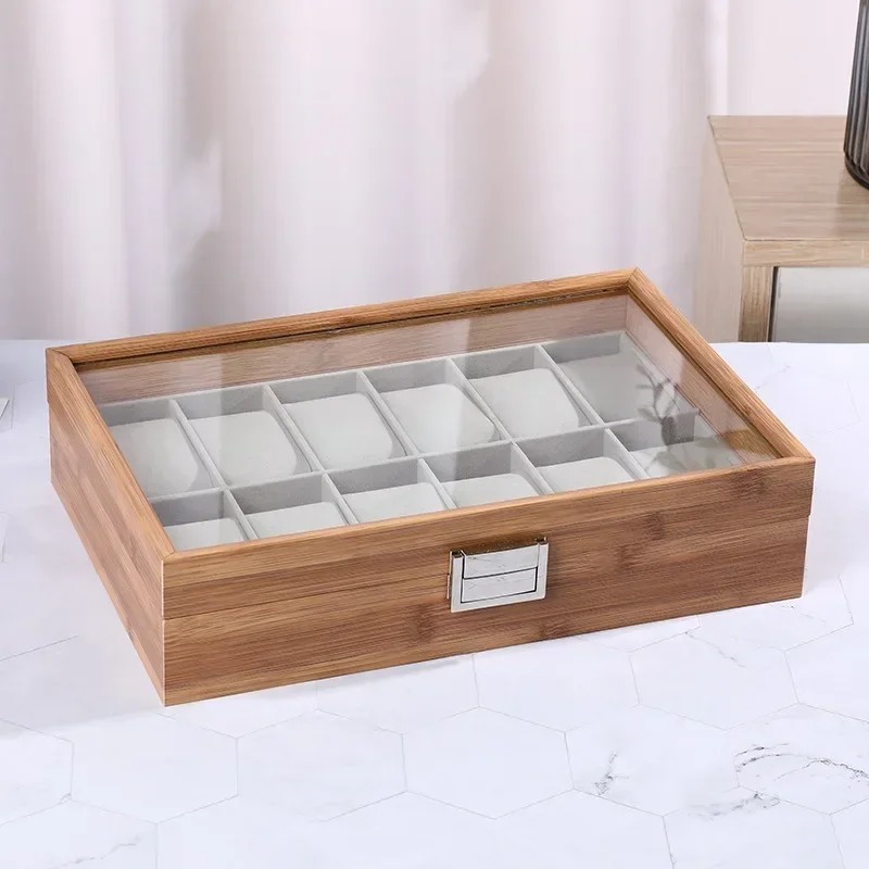 صندوق عرض ساعات خشبي فاخر من ا - مراجعة Watch Display Case Glass Top 12 Slots وسعره
